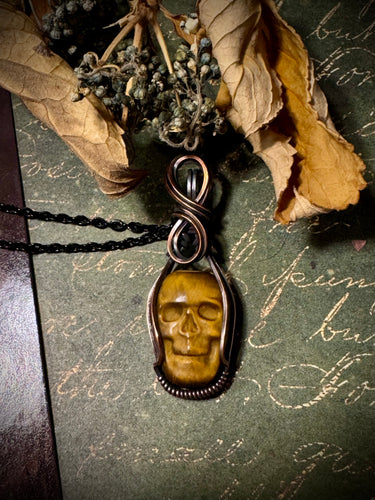 Tigers Eye Skull in Copper