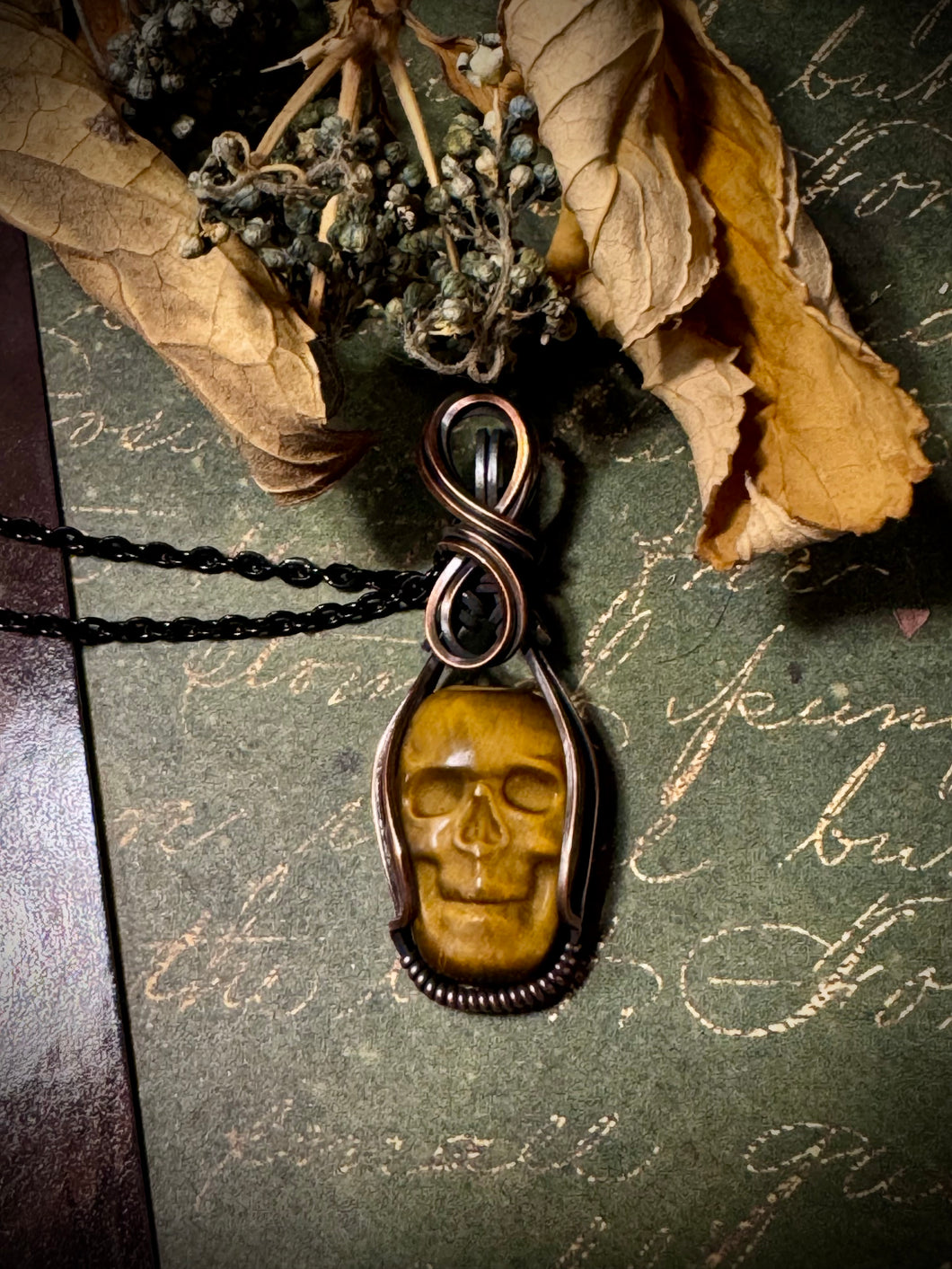 Tigers Eye Skull in Copper