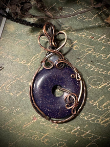 Blue Goldstone and Moonstone in Copper